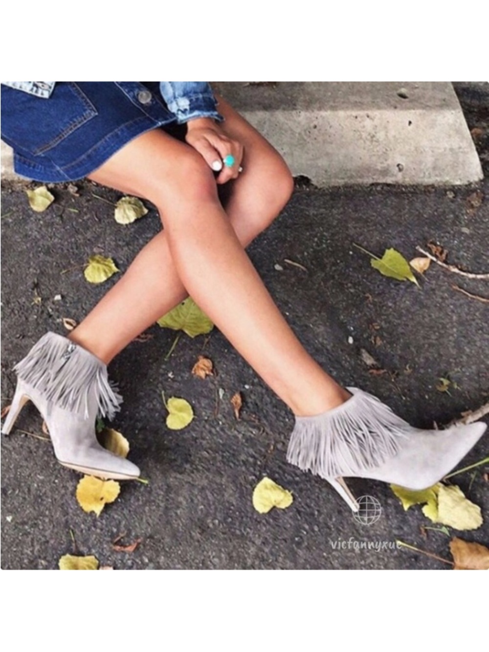 New Sam Edelman gray Kandice fringe suede booties 7